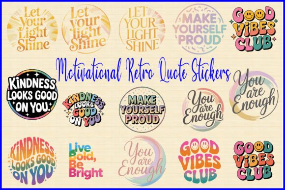 Motivational Retro Quote Stickers for Graphics and Crafts