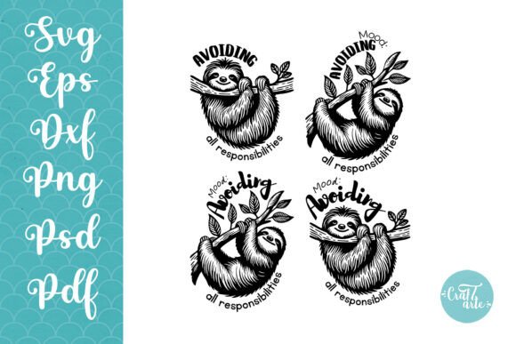 Sloth Sarcastic Design SVG PNG Bundle for Crafts and Graphics
